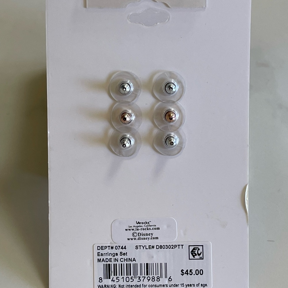 Disney Three Pair Silver Plated Two Tone Rose Gold Heart And Bezel Cubic Zirconi - Picture 6 of 7